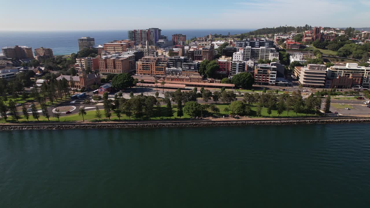 Aerial View Of Newcastle Suburb From Hunter River In New South Wales, Australia. - pullback shot