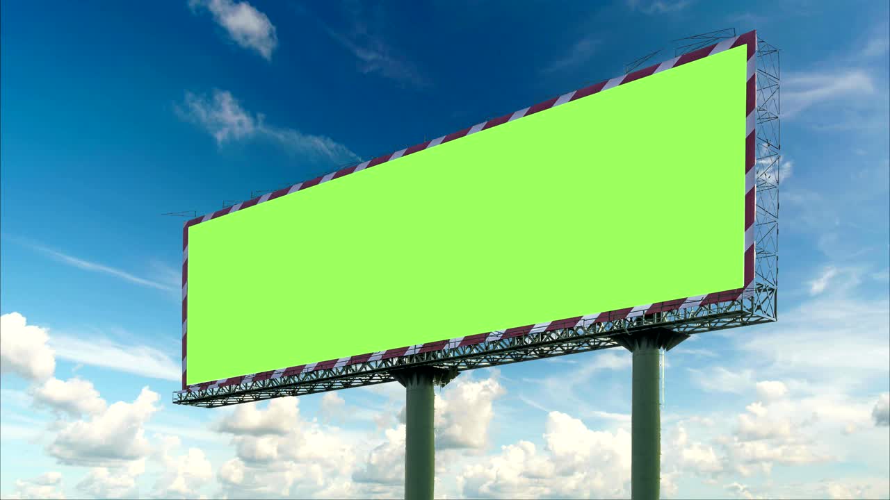 pantalla verde de cartelera con nubes en movimiento cielo azul. lapso de tiempo resolución 4k