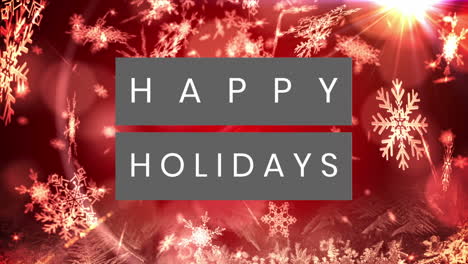 animation of christmas greetings text over christmas decorations with snow falling