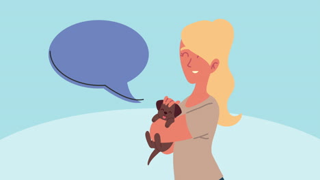 woman with dog mascot and speech bubble characters