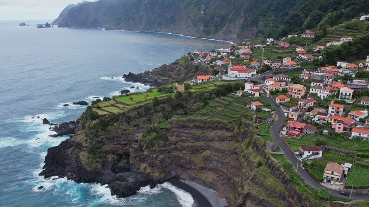 Stunning aerial view of coastal landscape in Madeira, Portugal