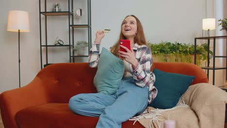 woman shopping online and happy