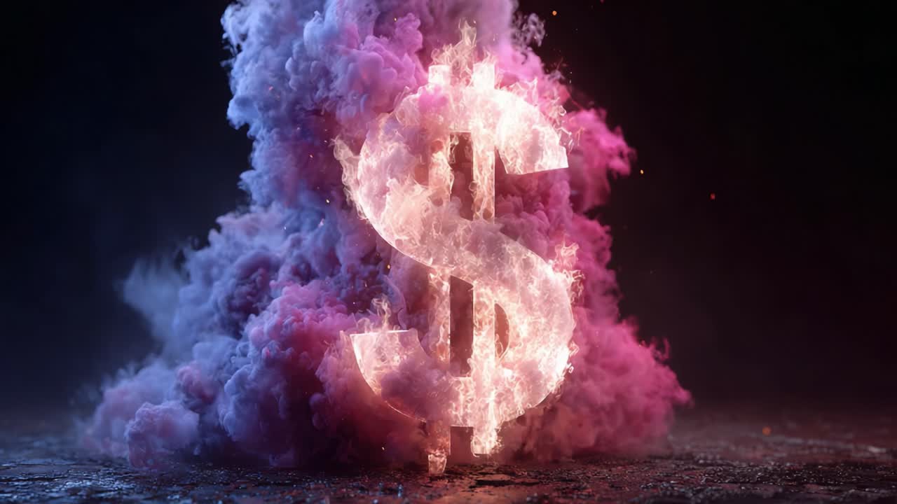 En imponerende visuel fremstilling af valutasymbolik: Det ikoniske dollartegn omgivet af farverig røg, der fremhæver dets finansielle betydning og indflydelse