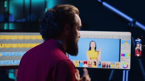 Fotograf-Nutzt-Smartphone-Selfie-Kamera-Zum-Filmen-Von-Inhalten-Und-Diskutiert-Bildretuschiersoftware