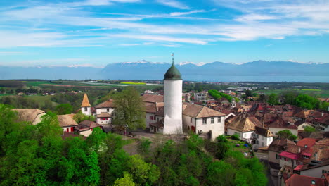 Chateau-Aubonne,-Schweiz,-Luftaufnahme-Mit-Schwindeleffekt