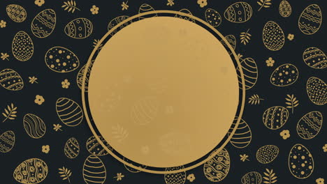 easter eggs animation of hand drawn pattern on black background. happy easter round frame with space for text.