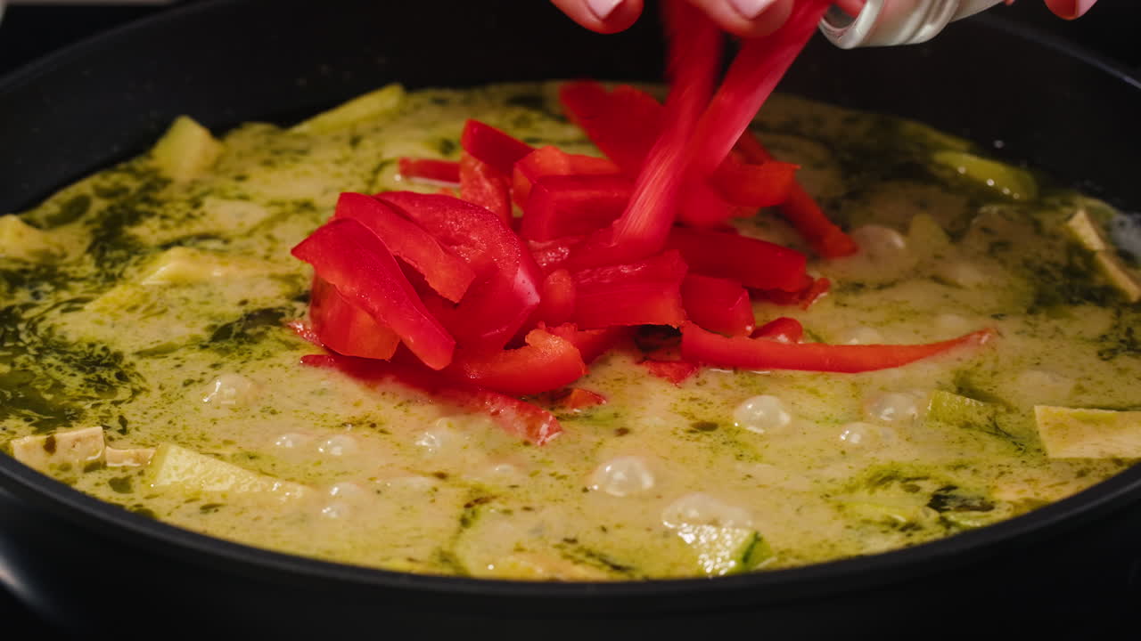 Preparing Green Curry with Red Pepper