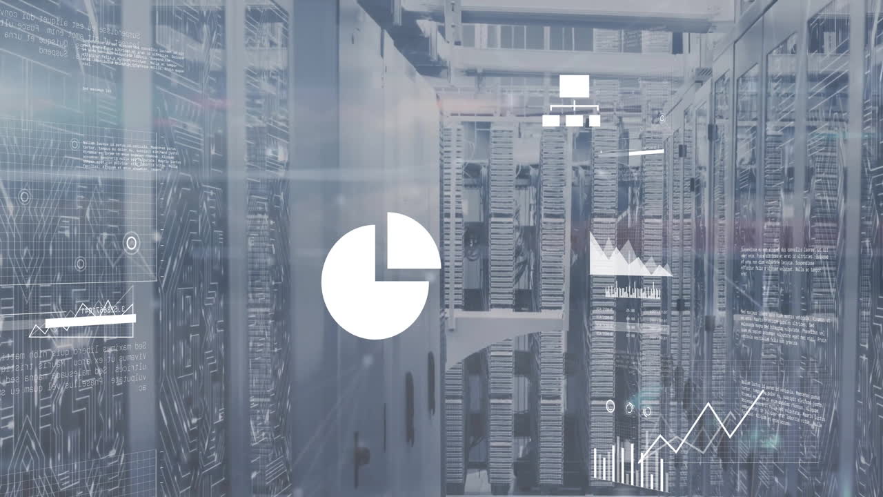Animation of diagrams and data processing over server room