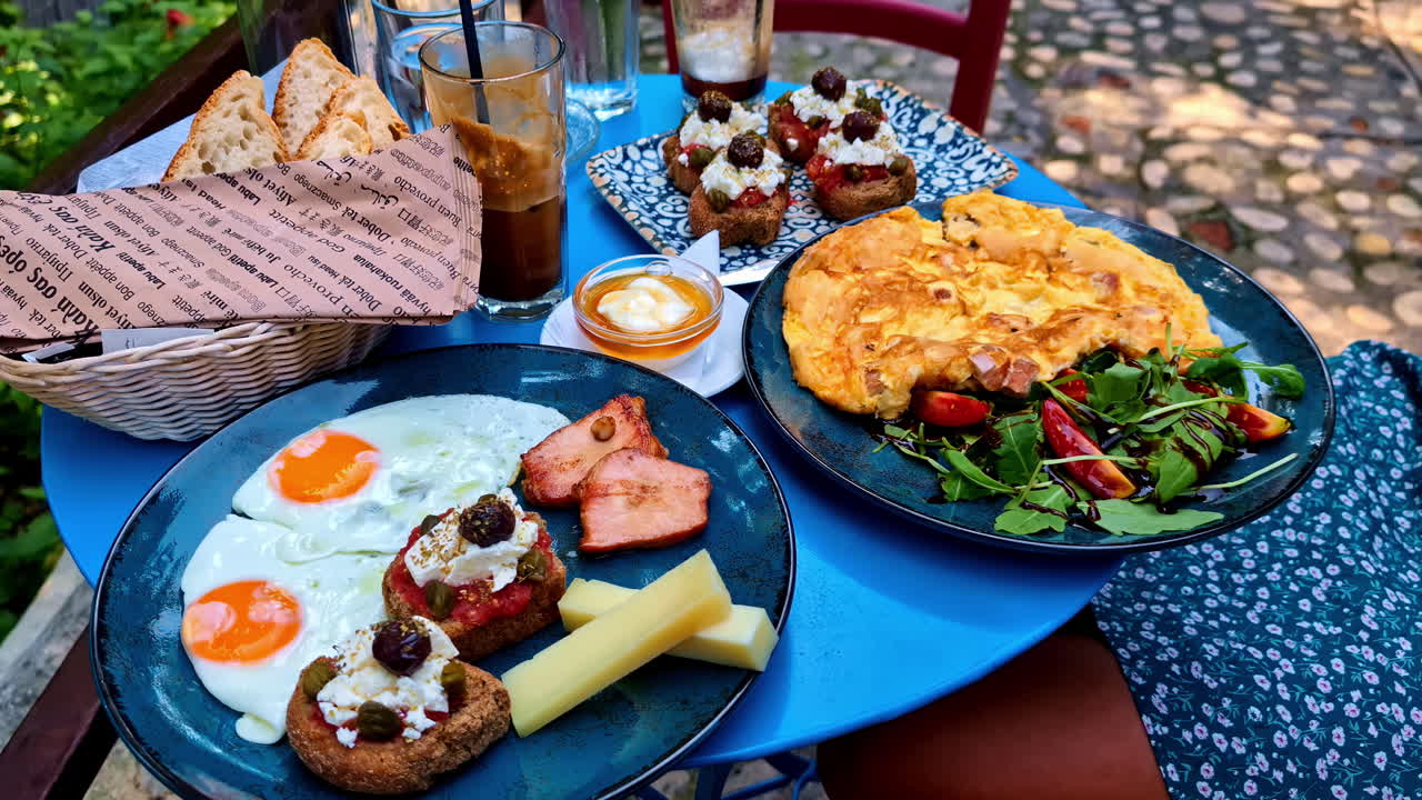 Modern breakfast high end restaurant coffee shop brunch food on plate