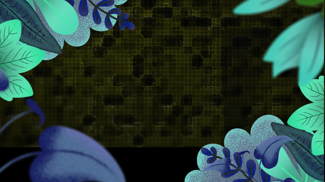 animación de plantas verdes sobre formas que se mueven sobre un fondo negro