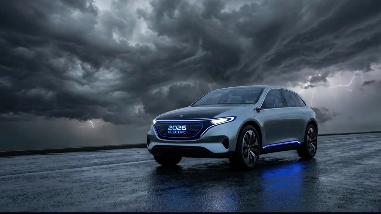 Mercedes-Benz EQG auto elettrica durante una tempesta