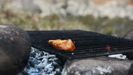 Legen-Sie-Die-Gewürzten-Hähnchenstreifen-Mit-Der-Hand-Auf-Den-Heißen-Grill