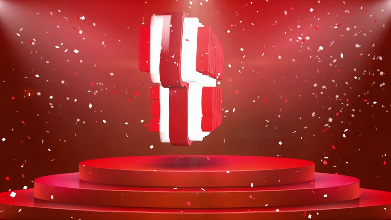 3d 무대 포디움 카에 은 커튼과 추상 포일 콘티 폭발, 스포트라이트, 반이는 반임, 루프 4k 애니메이션.