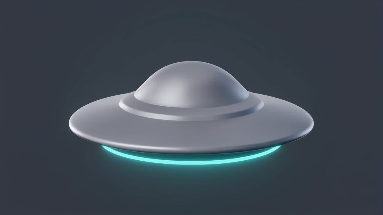 3D Rendered Flying Saucer Rotating with Blue Glow