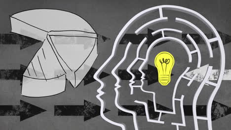 animation of light bulb icon over human brain and statistics