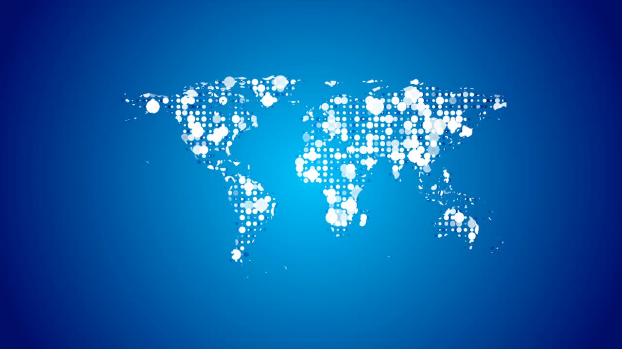 Abstract tech world map from halftone dots motion background