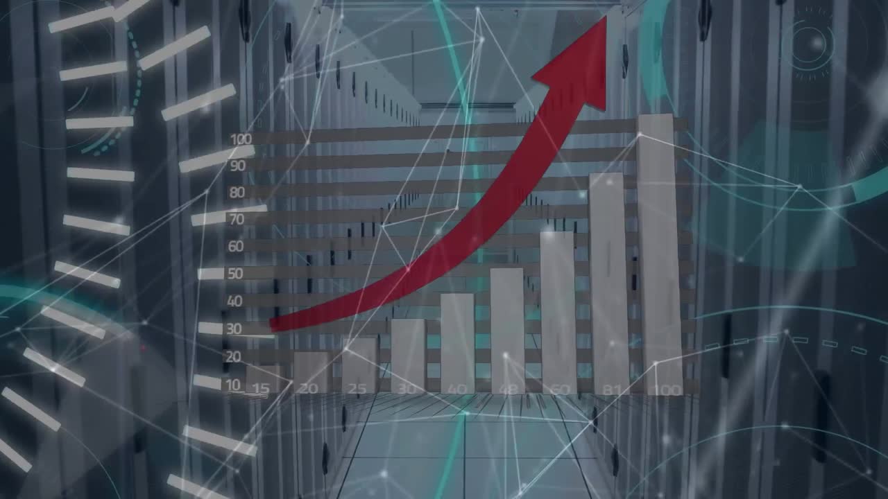 animación de la red de conexiones a través de la sala de servidores