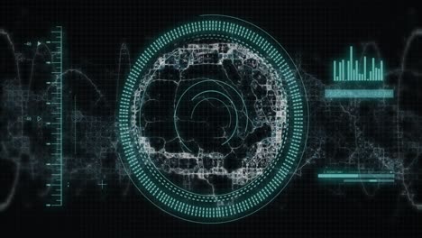 animación del procesamiento de datos y escaneo del cerebro humano a través de telescopios