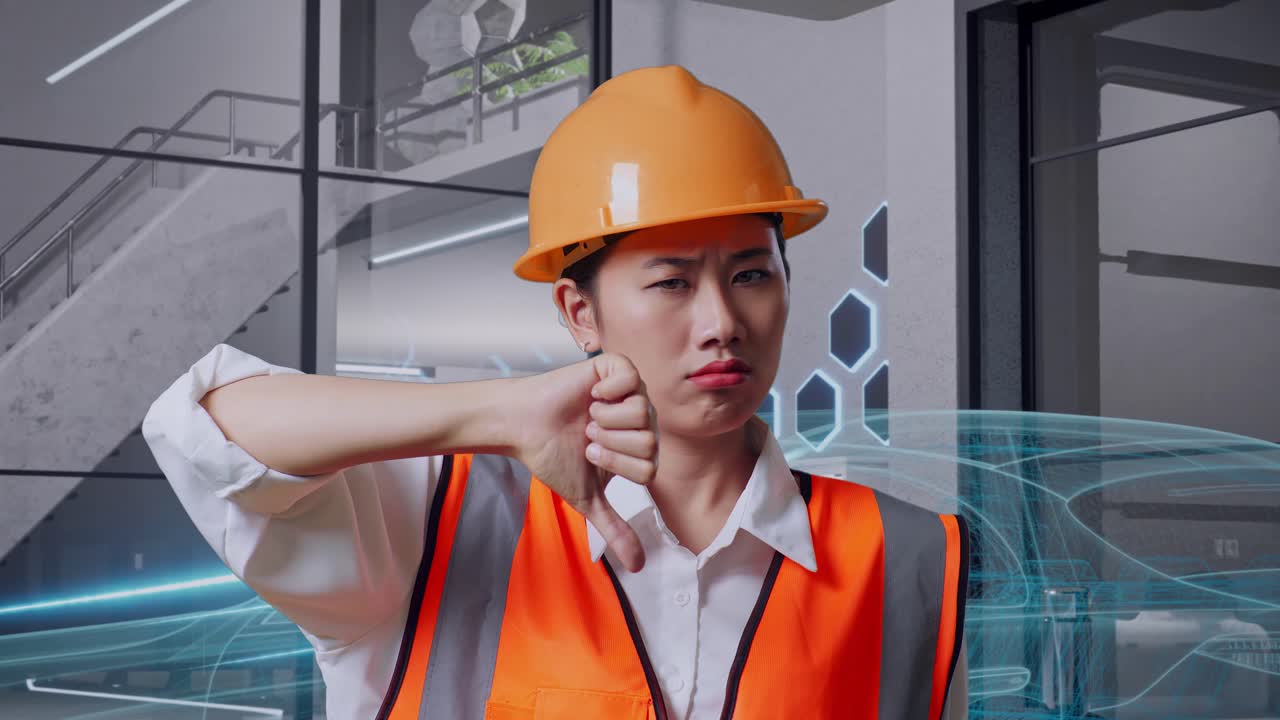 현대적인 사무실에서 불쾌한 건설 노동자