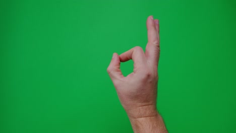 the gestures with her hand okay ok on a green background, green screen, close up.