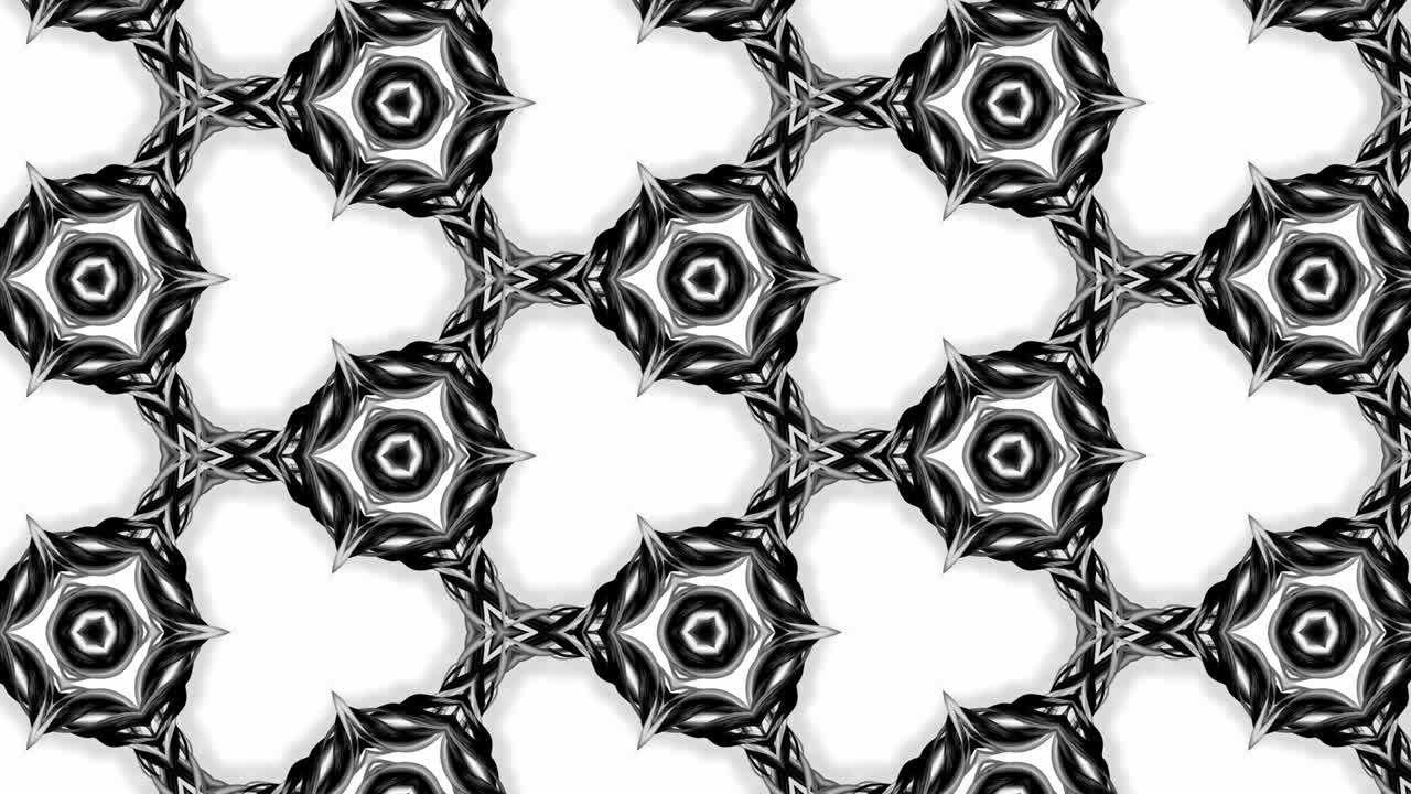 4k seamless looped animation of black and white pattern with ribbons are twisted and formed complex circular structures like symmetric ornament pattern or kaleidoscopic