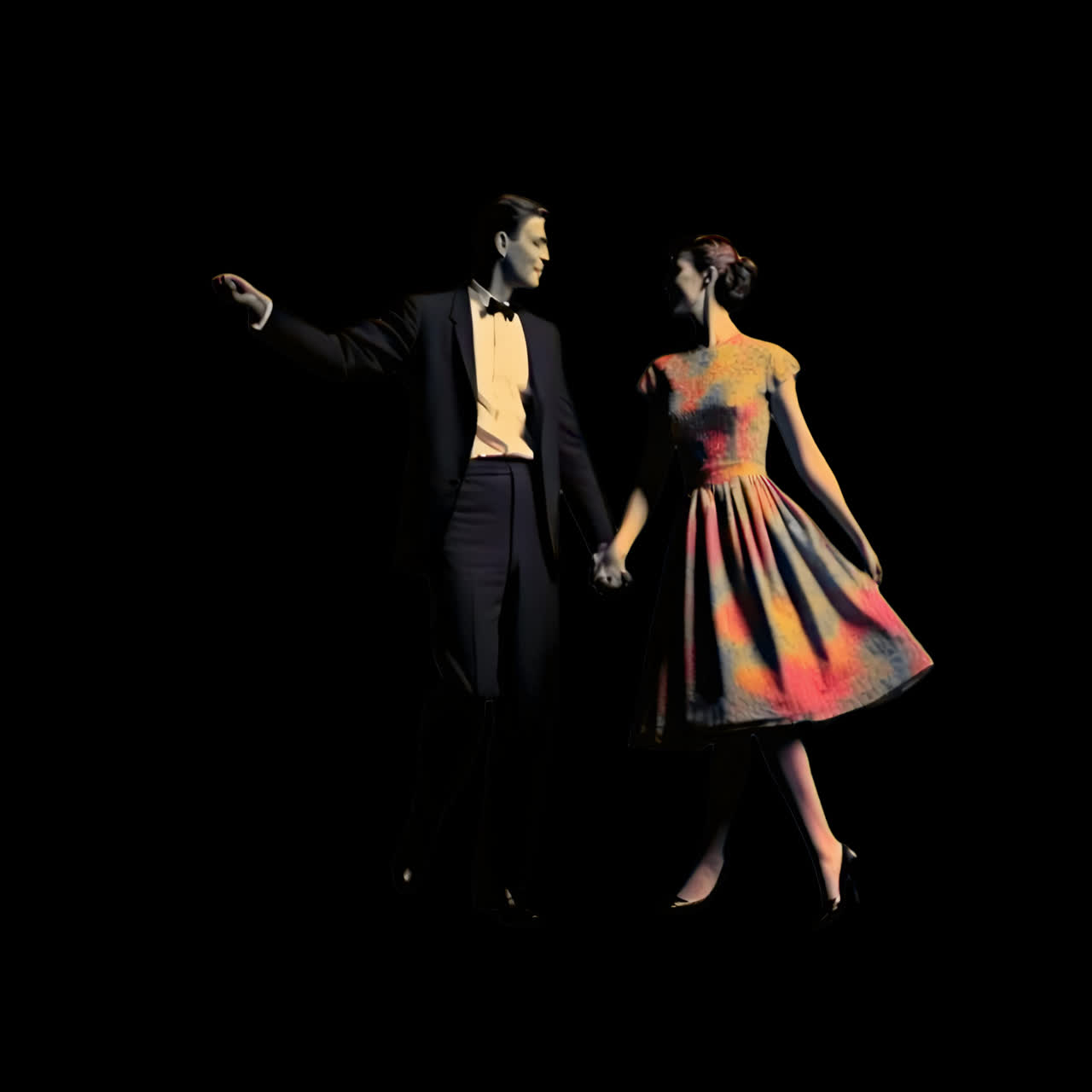 Elegant couple dancing gracefully animation isolated asset, transparent 4K video, alpha channel