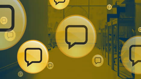 Animation of speech bubbles over empty office