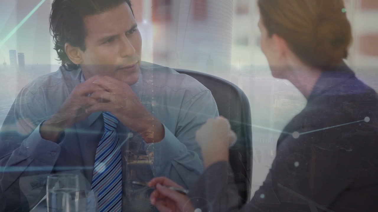 회의에서 대화하는 비즈니스 사람들을 통해 연결 네트워크의 애니메이션