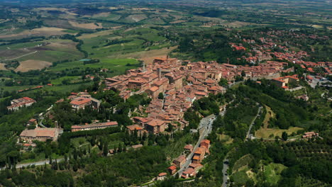 montepulciano establishing aerial shot, summer in italy