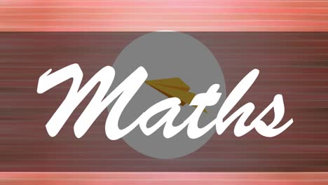 Animation-of-maths-text-over-school-items-icons-on-red-background