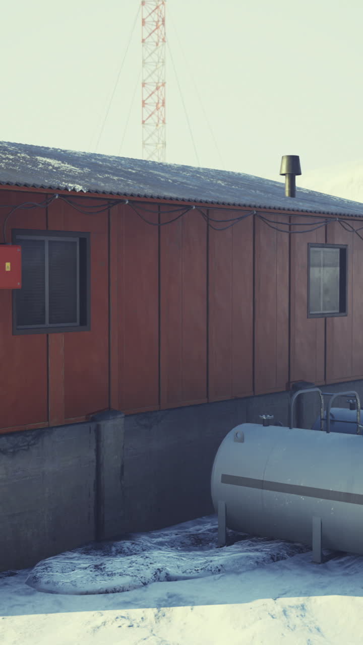 Exploring a remote research station nestled in icy wilderness at dawn