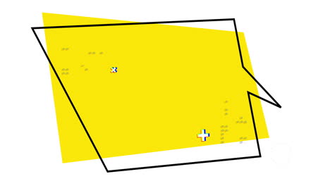 animación de una burbuja de habla con fondo amarillo y icono de cruces