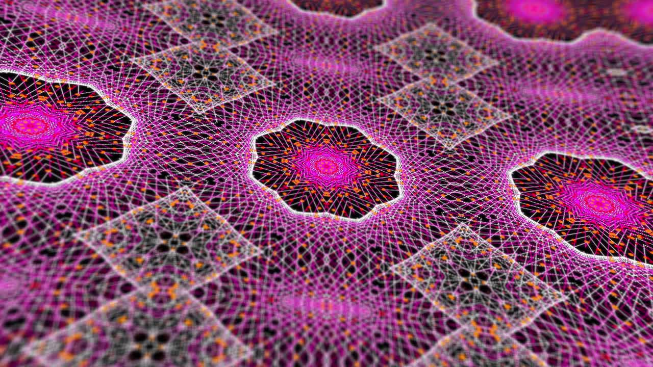 fondo caleidoscópico para yoga, meditación, fitness, clubes, etc. animación en bucle sin costuras abstracta del fractal de mandala digital. concepto de gráficos de movimiento de cuadrícula de partículas florales multicolores 4k