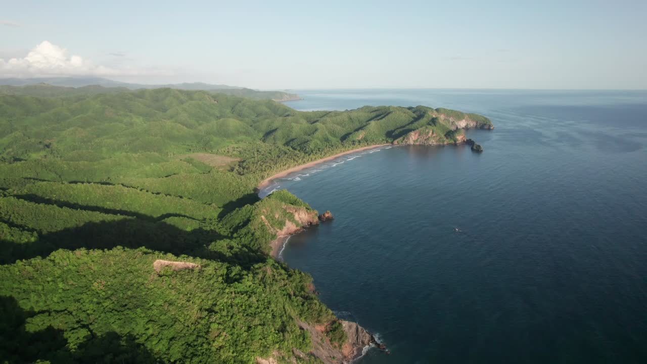 Aerial vista of Playa Medina, Paria Peninsula, green tropical coastline