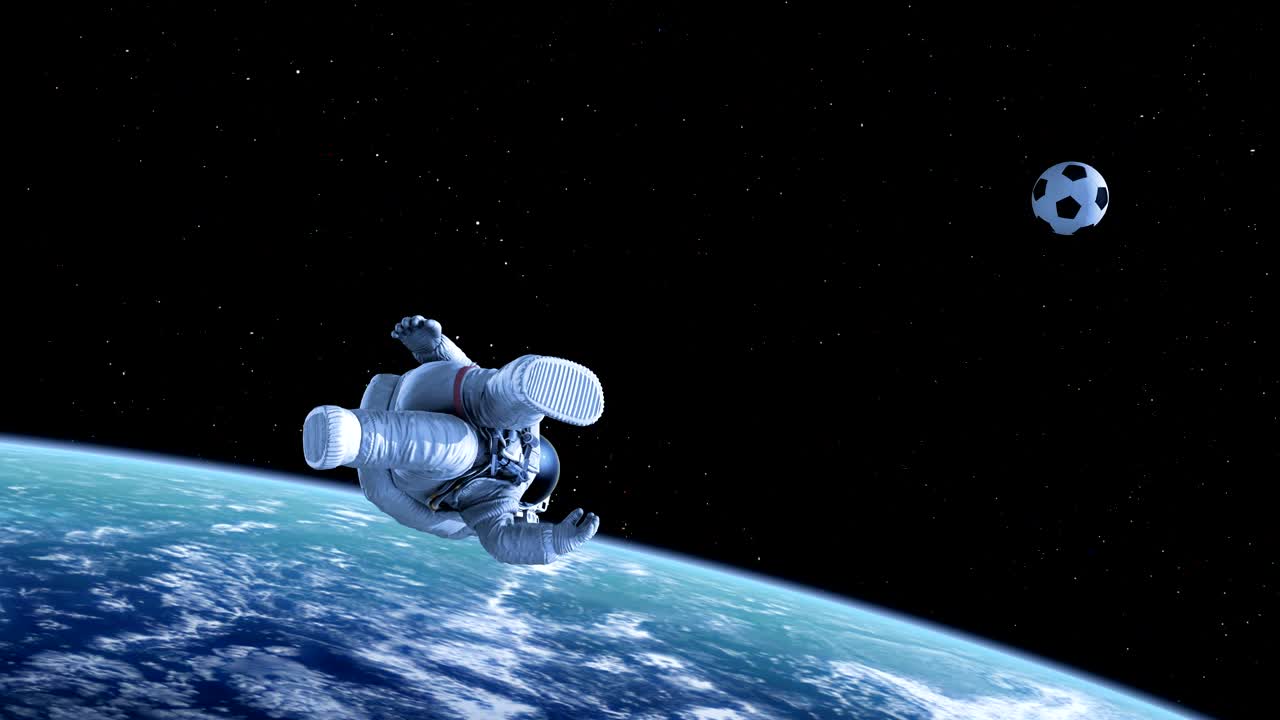 자전거, 우주 비행사가 우주 공간에서 골을 습니다.