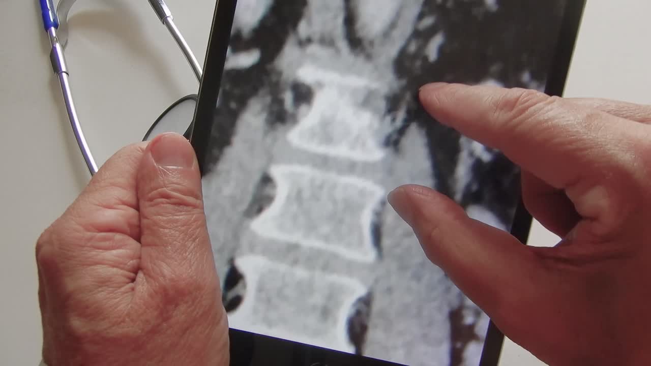 médico inspeccionar una tomografía computarizada