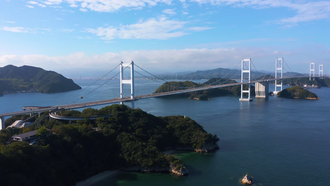 2nd Kurushima-Kaikyo Bridge, Wide Aerial Establishing Shot 4k