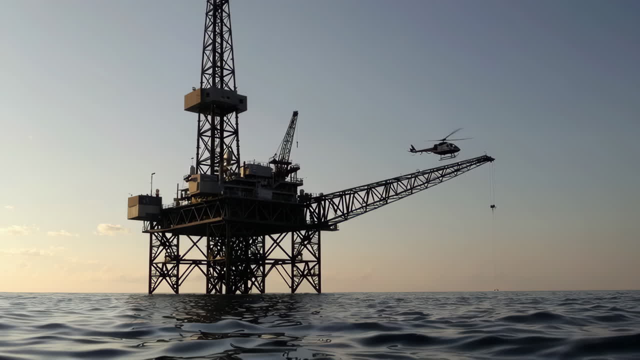 Oil Rig with Helicopter