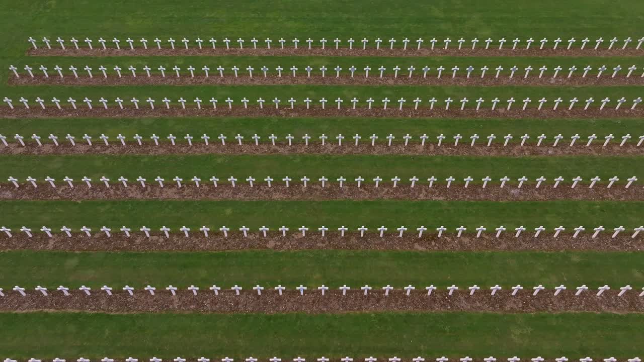Aerial view of battlefield cemetery with Ossuaire de Douaumont France