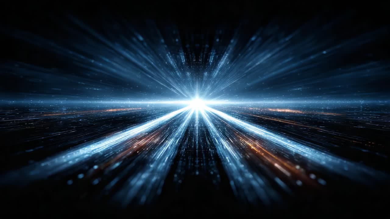 A Stunning Visual Representation of Energetic Light Rays Emphasizing Motion and Depth, Capturing the Essence of High-Speed Travel Through a Cosmic Landscape