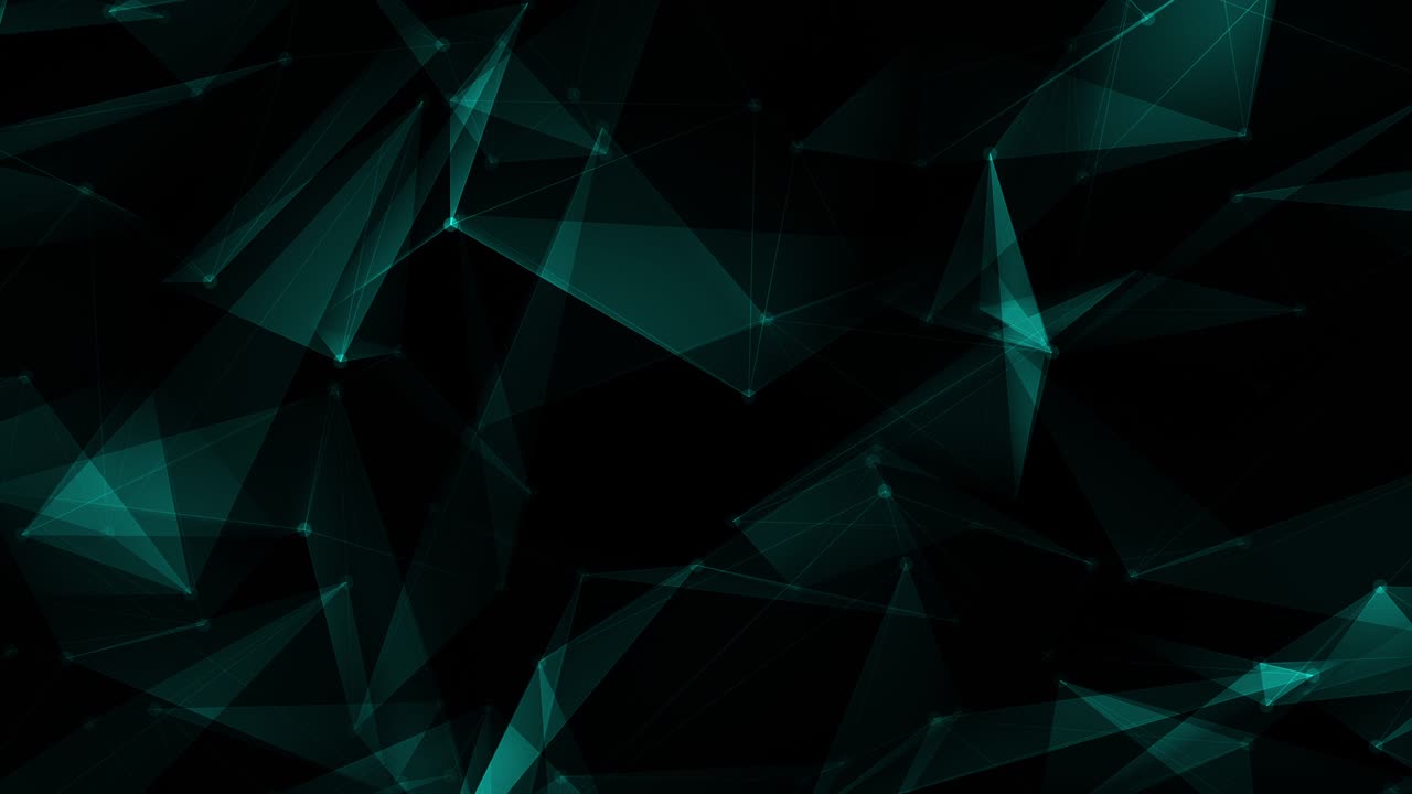 Dark Blue Green abstract polygonal loop motion background with moving lines and dots. 4K 3D Network connection structure. Glitter digital plexus illustration seamless loop elegant design for business.