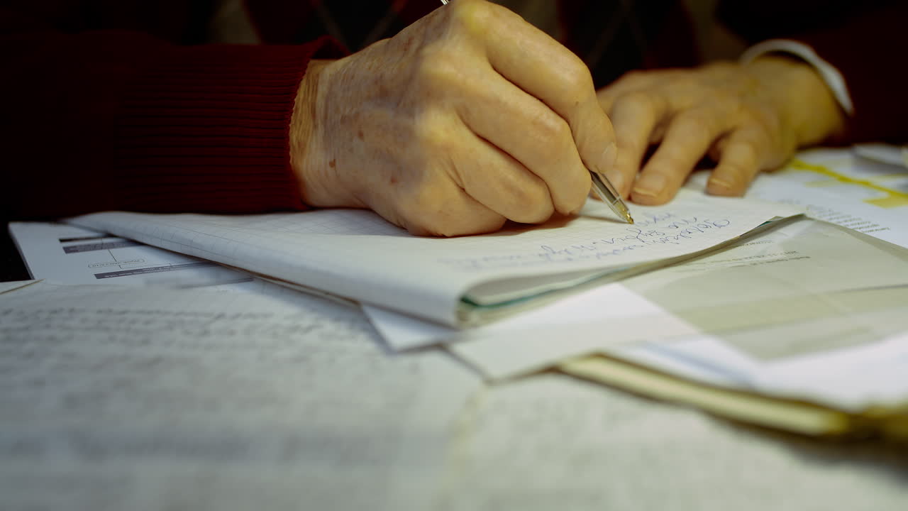 Senior Businessman Writing On Paper At Table In Office 25