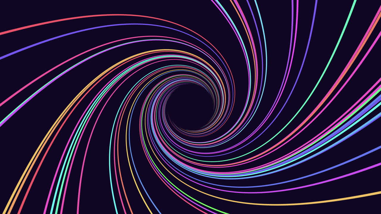 líneas coloridas en espiral vibrantes en movimiento circular sobre fondo negro