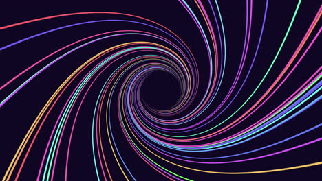 colorful spiral vibrant lines in circular motion on black background