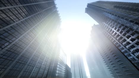 looking up at skyscrapers