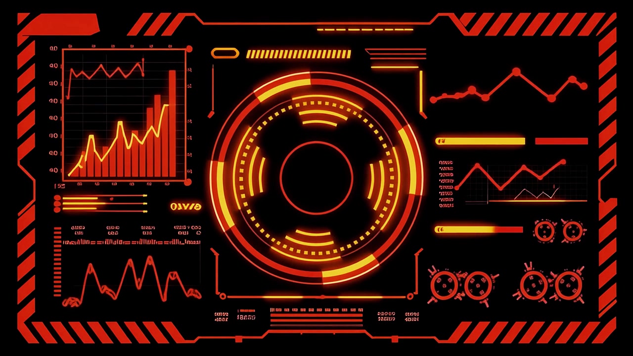 Futuristic HUD Interface with Animated Data Graphs and Scanning Elements