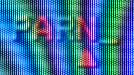 pixels in the working old analog tv screen close up. red, blue and green dot create the image on the screen. analogue retro tv settings menu in extreme close up