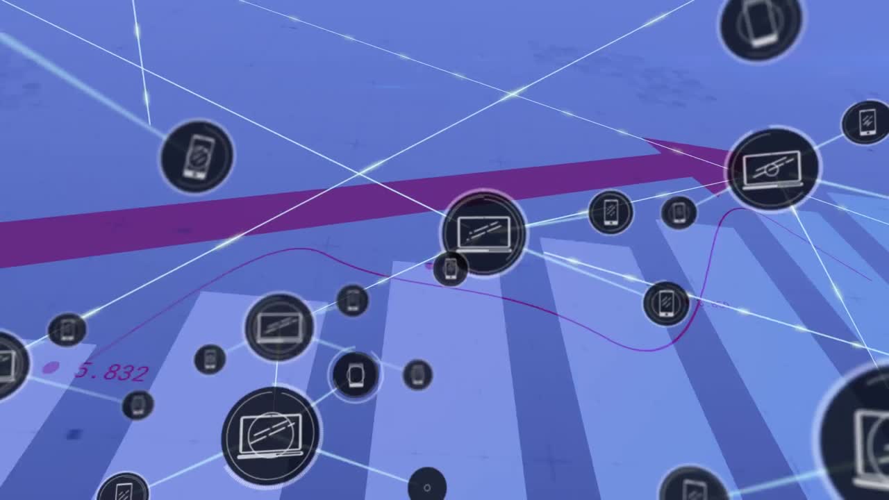 анимация сети соединений с иконками над статистикой