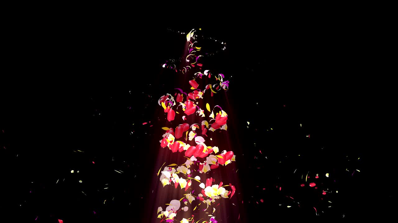 화려한 잎자루, 나선형 반이는 꽃잎, 꽃 모양, 예쁜 춤추는 꽃잎, 회전하는 꽃잎에서 소용돌이, 추상적인 루프 애니메이션.