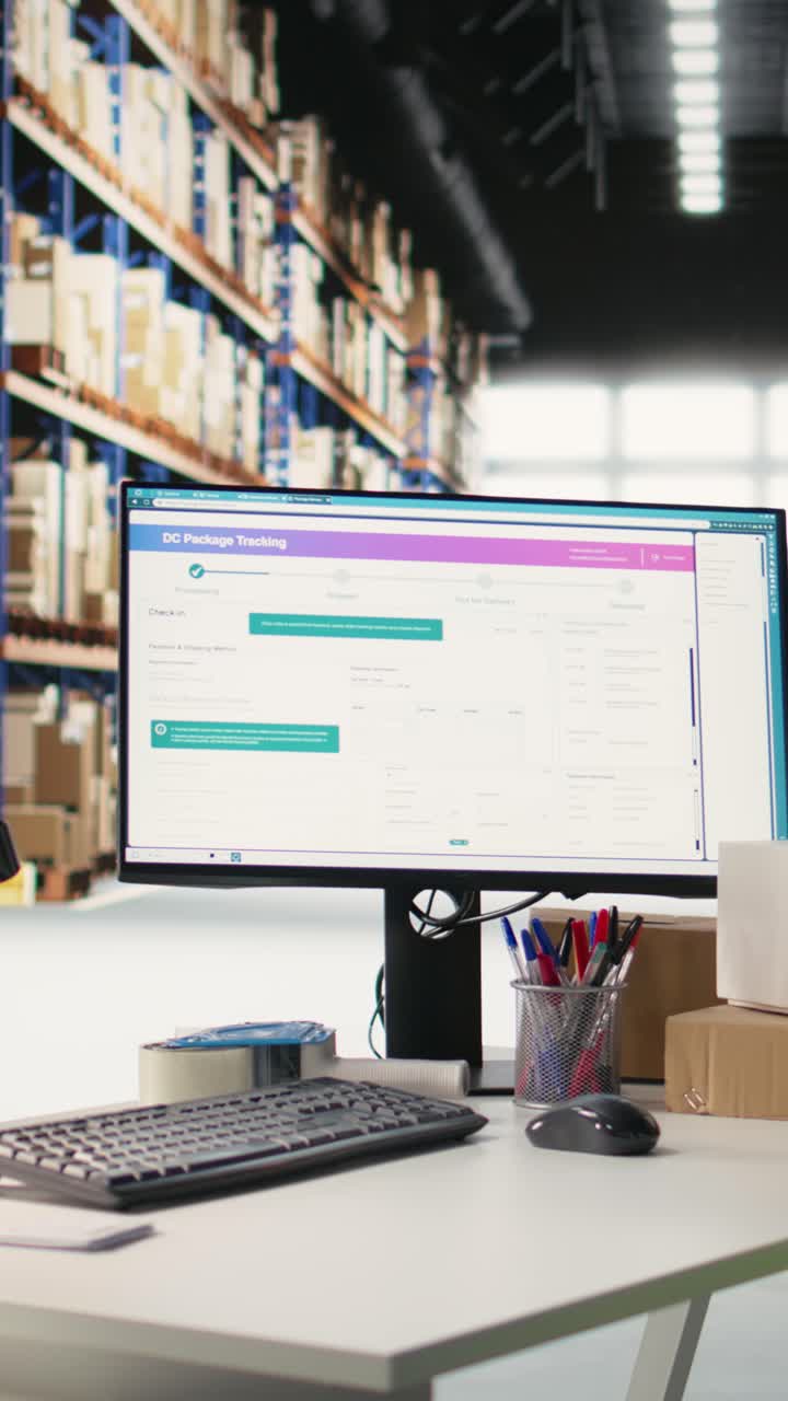 Vertical Video Empty large scale storehouse managing goods distribution from industrial racks
